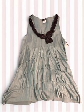 Vanity Sage Green Tiered Tank Top with Crochet Trim